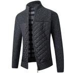 Knitted Zip-Up Cardigan Men's Quilted Fleece-Lined Jacket – Casual, Office
