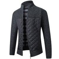 Knitted Zip-Up Cardigan Men's Quilted Fleece-Lined Jacket – Casual, Office