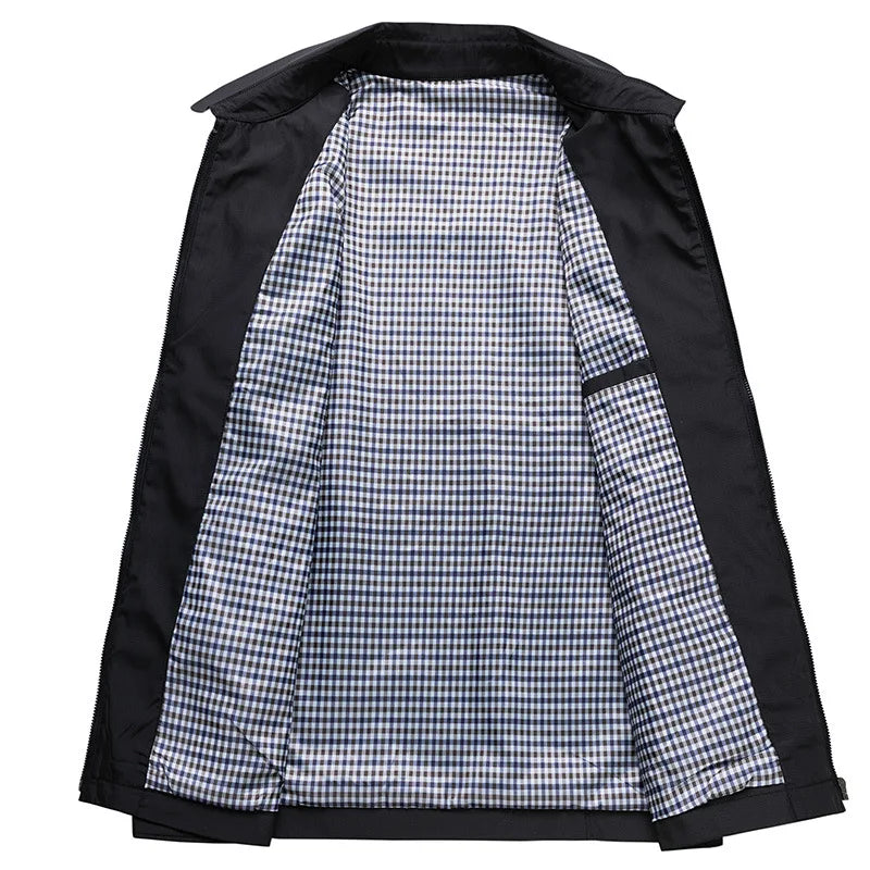 Men's Lightweight Zip Jacket Black Plaid-Lined – Casual, Office