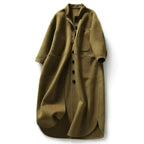 Long Coat Women's Wool Blend Olive Green with Pockets – Casual, Office