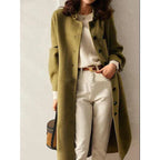 Long Coat Women's Wool Blend Olive Green with Pockets – Casual, Office