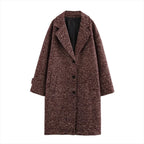 Long Coat Women's Textured Notch Lapel Single-Breasted – Office, Casual