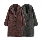 Long Coat Women's Textured Notch Lapel Single-Breasted – Office, Casual