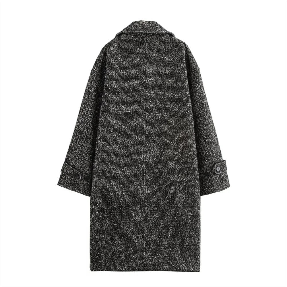 Long Coat Women's Textured Notch Lapel Single-Breasted – Office, Casual