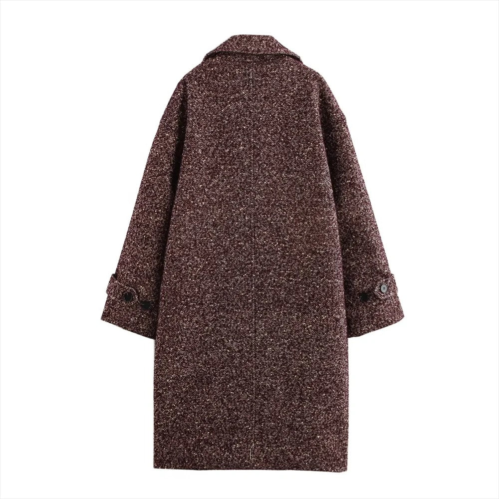 Long Coat Women's Textured Notch Lapel Single-Breasted – Office, Casual
