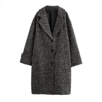 Long Coat Women's Textured Notch Lapel Single-Breasted – Office, Casual