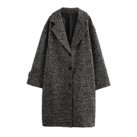 Long Coat Women's Textured Notch Lapel Single-Breasted – Office, Casual