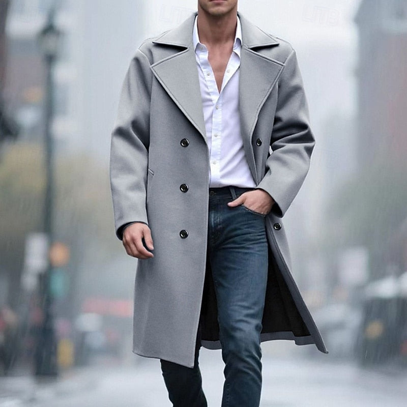Men's Double-Breasted Gray Trench Coat – Office, Casual