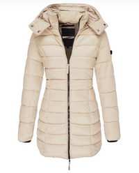 Long Puffer Jacket Women's Hooded Navy Blue – Casual, Winter Outdoor