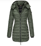 Long Puffer Jacket Women's Hooded Navy Blue – Casual, Winter Outdoor