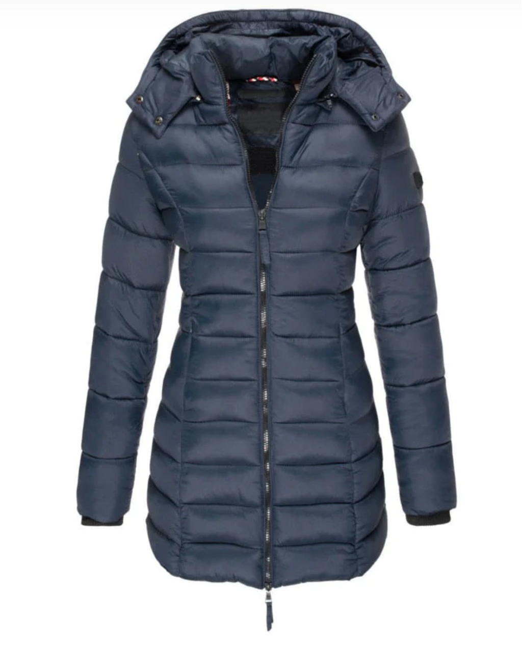 Long Puffer Jacket Women's Hooded Navy Blue – Casual, Winter Outdoor