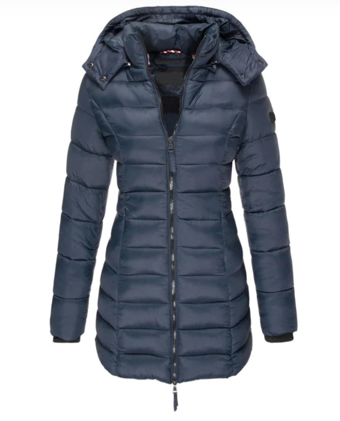 Long Puffer Jacket Women's Hooded Navy Blue – Casual, Winter Outdoor