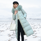 Khaki Long Puffer Parka Coat Faux Fur Hood – Winter, Casual