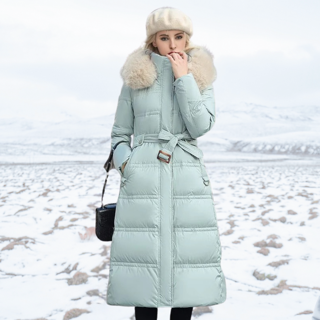 Khaki Long Puffer Parka Coat Faux Fur Hood – Winter, Casual