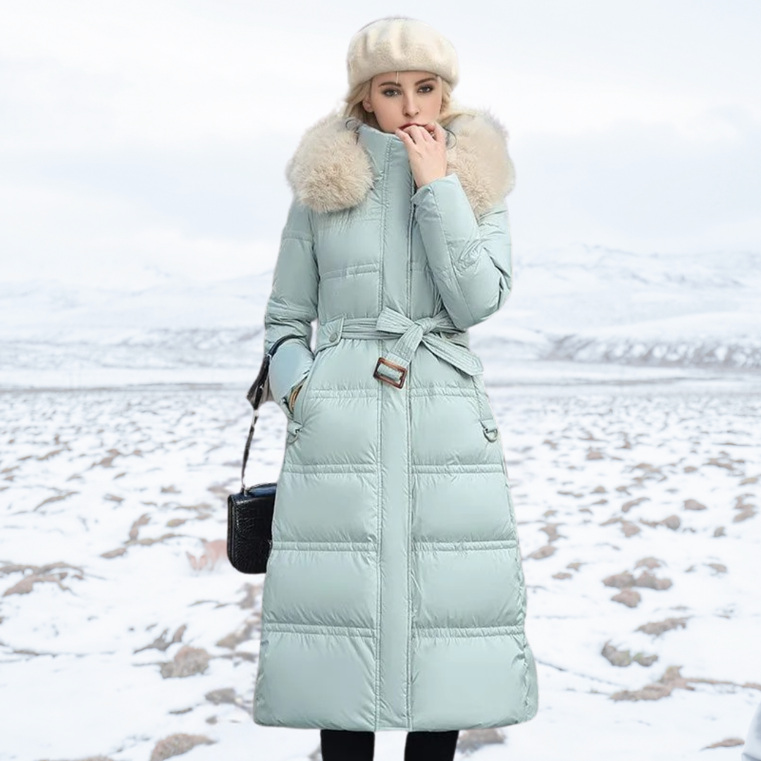 Khaki Long Puffer Parka Coat Faux Fur Hood – Winter, Casual