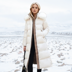 Khaki Long Puffer Parka Coat Faux Fur Hood – Winter, Casual