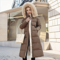 Khaki Long Puffer Parka Coat Faux Fur Hood – Winter, Casual