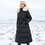 Khaki Long Puffer Parka Coat Faux Fur Hood – Winter, Casual
