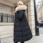 Khaki Long Puffer Parka Coat Faux Fur Hood – Winter, Casual