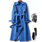 Long Trench Coat Women's Double-Breasted Khaki – Office, Casual