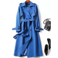 Long Trench Coat Women's Double-Breasted Khaki – Office, Casual