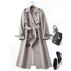 Long Trench Coat Women's Double-Breasted Khaki – Office, Casual