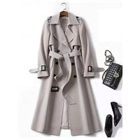 Long Trench Coat Women's Double-Breasted Khaki – Office, Casual