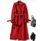 Long Trench Coat Women's Double-Breasted Khaki – Office, Casual