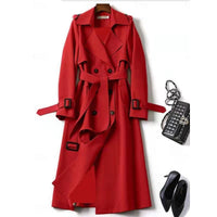 Long Trench Coat Women's Double-Breasted Khaki – Office, Casual
