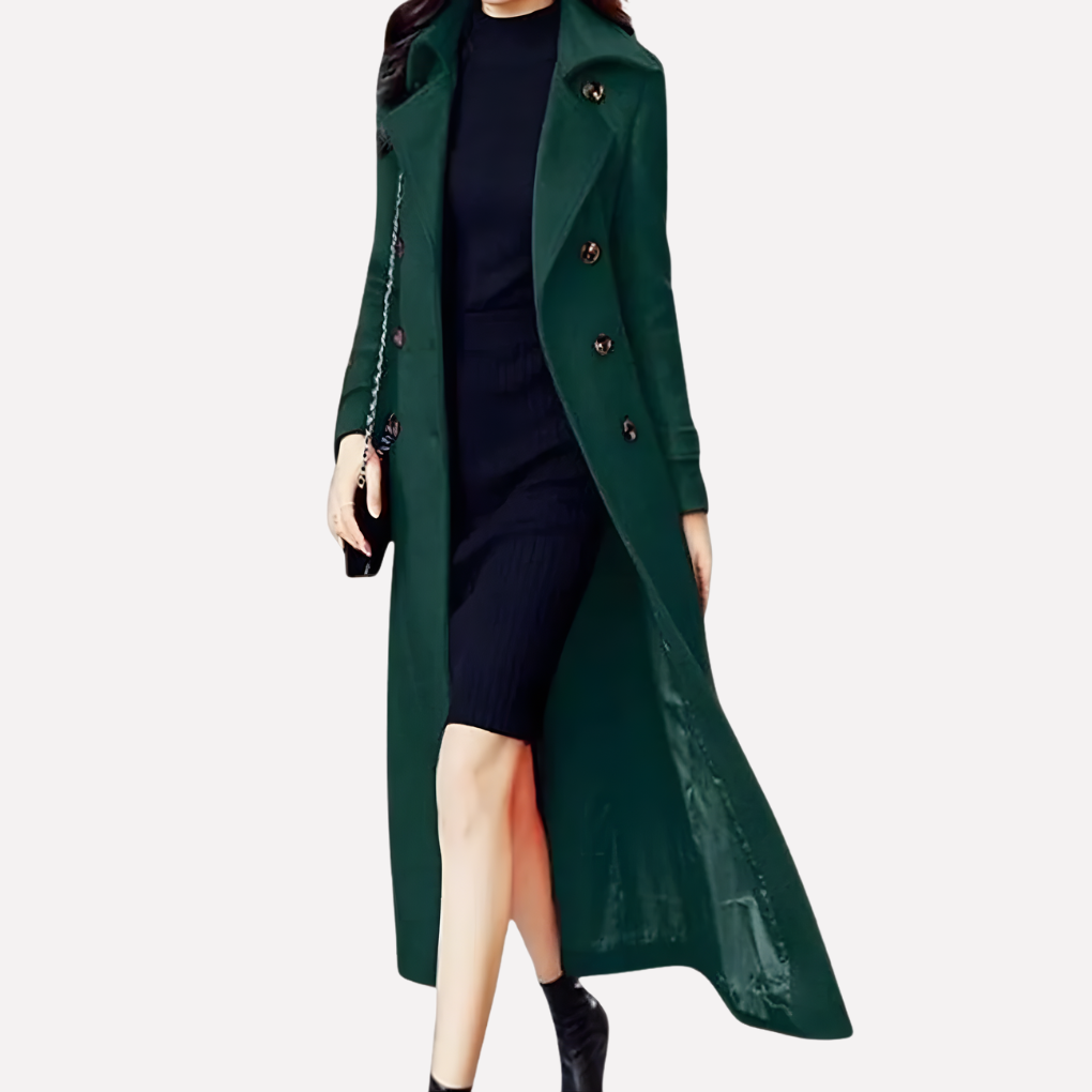 Damen Lange Trenchcoat Schwarz Doppelreihig mit Gürtel – Casual, Büro, Geschenk