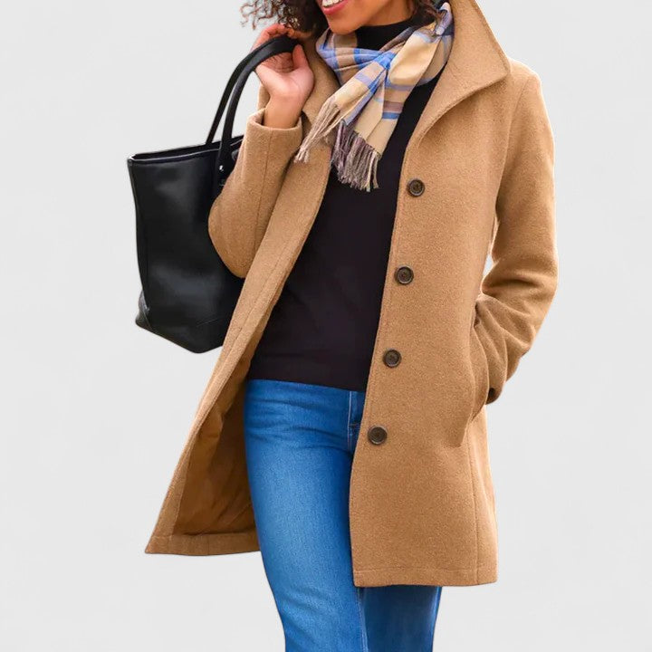 Longline Coat Women's Button-Front Camel – Casual, Office Winter Outerwear
