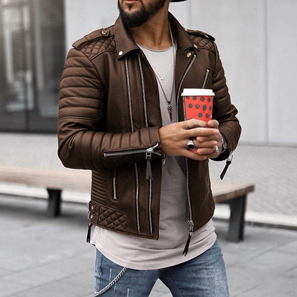 Men's Biker Jacket with Quilted Shoulders – Casual Wear, Stylish Outfits