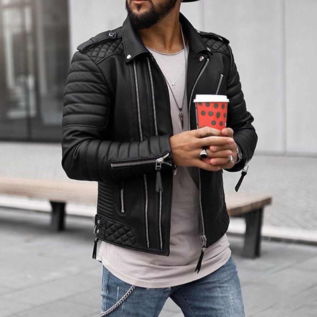 Men's Biker Jacket with Quilted Shoulders – Casual Wear, Stylish Outfits