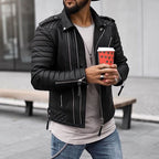 Men's Biker Jacket with Quilted Shoulders – Casual Wear, Stylish Outfits