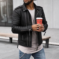 Men's Biker Jacket with Quilted Shoulders – Casual Wear, Stylish Outfits