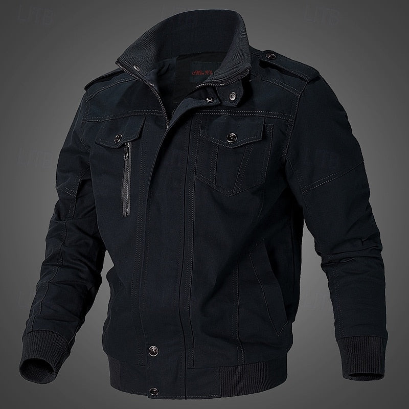 Men's Cotton Field Jacket Khaki Zip-Up Bomber – Casual, Office Wear