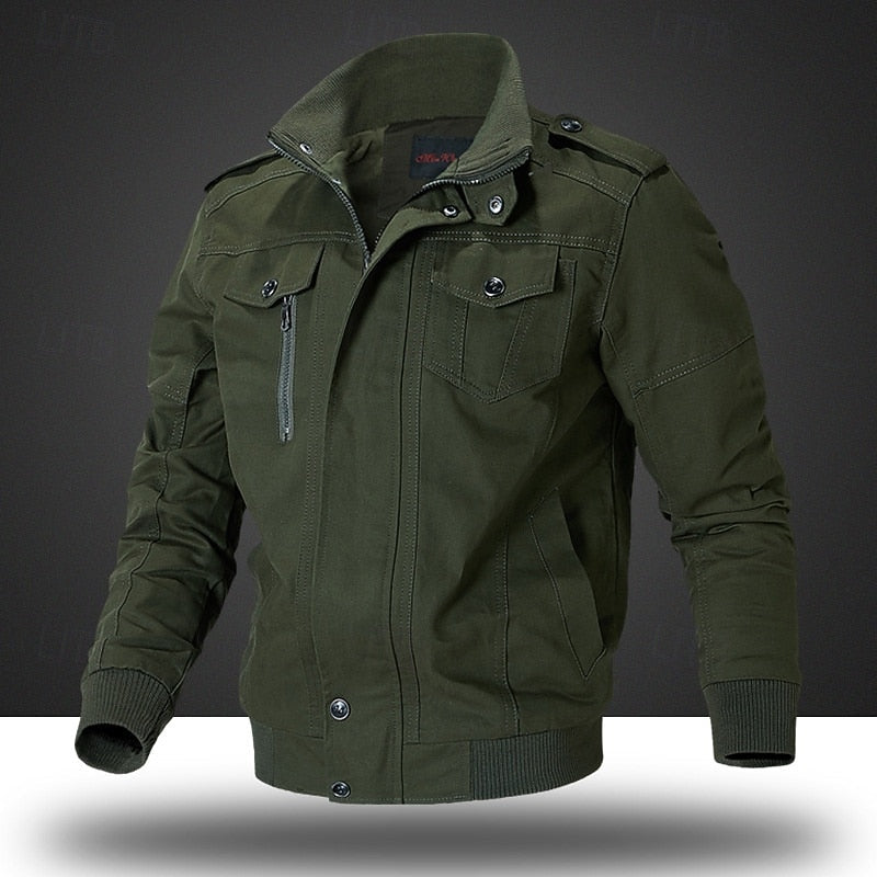 Men's Cotton Field Jacket Khaki Zip-Up Bomber – Casual, Office Wear