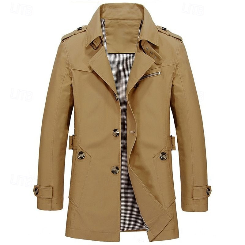 Men's Cotton Trench Coat Mid-Length Single-Breasted – Casual, Office