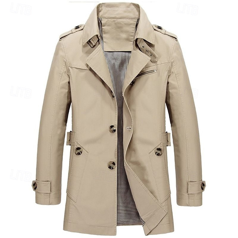 Men's Cotton Trench Coat Mid-Length Single-Breasted – Casual, Office