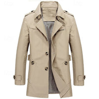 Men's Cotton Trench Coat Mid-Length Single-Breasted – Casual, Office