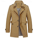 Men's Cotton Trench Coat Mid-Length Single-Breasted – Casual, Office