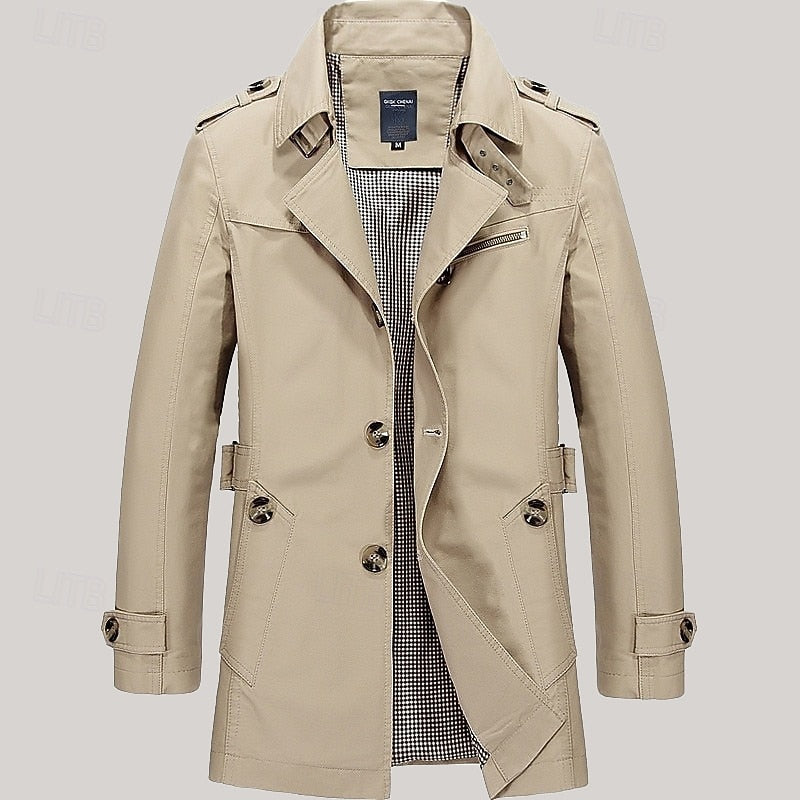 Men's Cotton Trench Coat Mid-Length Single-Breasted – Casual, Office