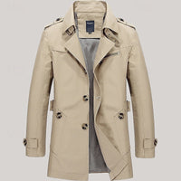 Men's Cotton Trench Coat Mid-Length Single-Breasted – Casual, Office