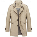Men's Cotton Trench Coat Mid-Length Single-Breasted – Casual, Office