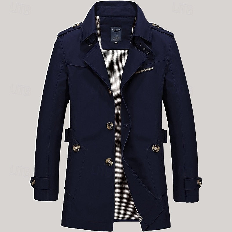 Men's Cotton Trench Coat Mid-Length Single-Breasted – Casual, Office