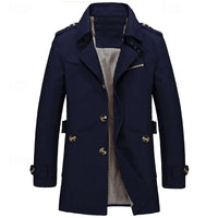 Men's Cotton Trench Coat Mid-Length Single-Breasted – Casual, Office