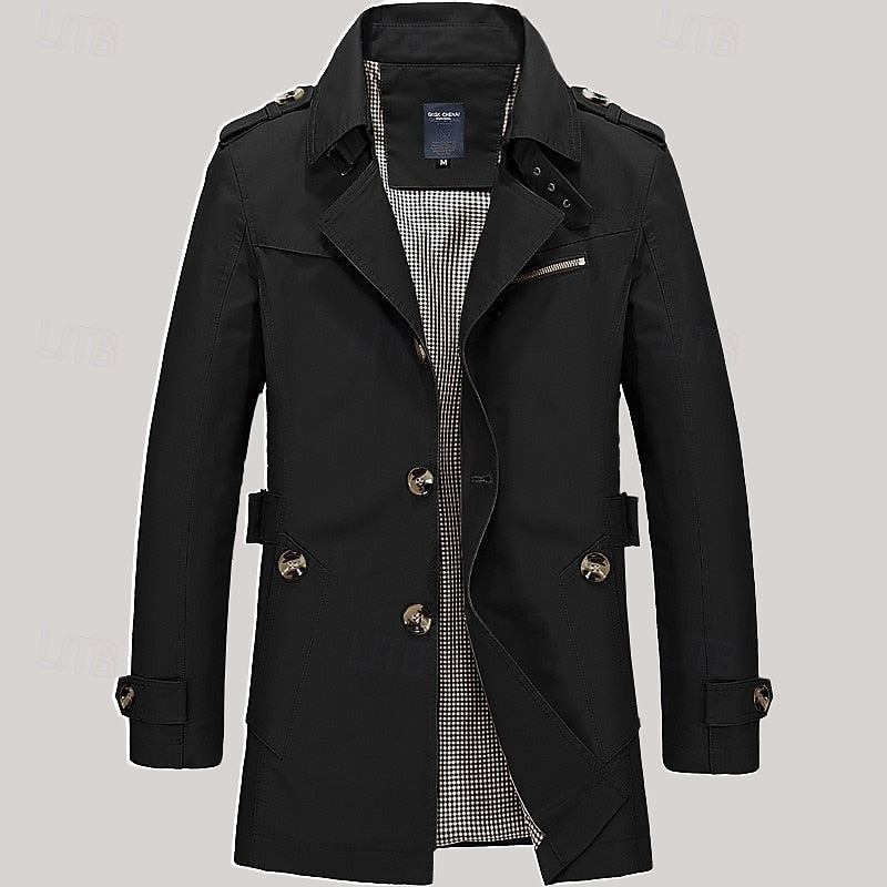 Men's Cotton Trench Coat Mid-Length Single-Breasted – Casual, Office