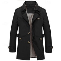 Men's Cotton Trench Coat Mid-Length Single-Breasted – Casual, Office