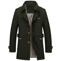Men's Cotton Trench Coat Mid-Length Single-Breasted – Casual, Office