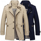 Men's Cotton Trench Coat Mid-Length Single-Breasted – Casual, Office